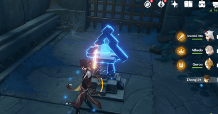 Genshin - The Narrows Secret Room Puzzle - 7 - Head down and Hit the Triangular Mechanism to Open the Gate