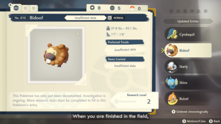 Pokemon Legends Arceus Updating Pokedex Entry