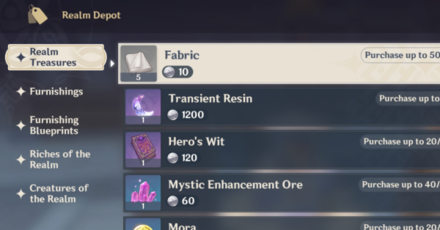 Genshin - Furnishing Shops - Realm Depot