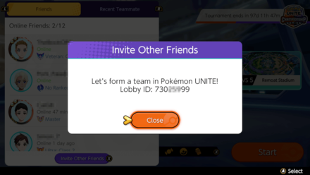 Pokemon UNITE - Lobby ID Tournament Mode