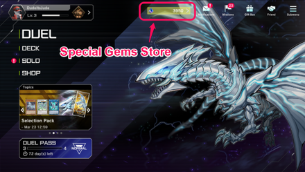 Yu-Gi-Oh Master Duel - Special Gems Main Menu