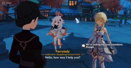 Genshin - Blazing Stars - Talk to the Ferrylady