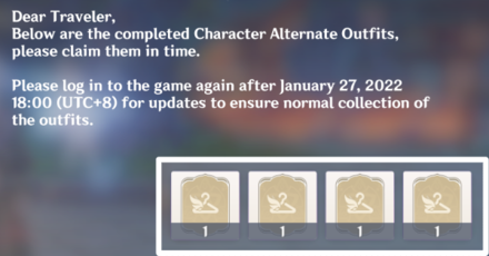 Genshin - Alternate Outfit Mail Message