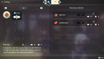 Pokemon Legends Arceus crafting Poke Balls