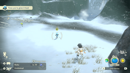 Pokemon Legends Arceus - Riolu North of Icebound Falls Overworld Location