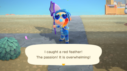 ACNH - A resident catches a red feather