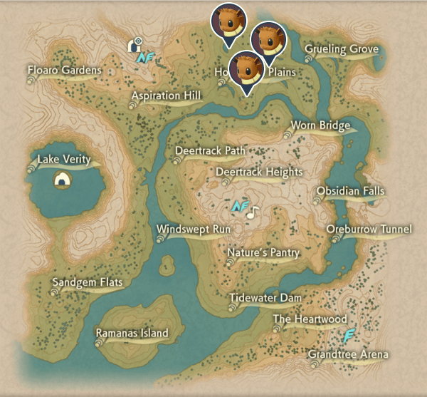 Eevee Obsidian Fieldlands Map Locations