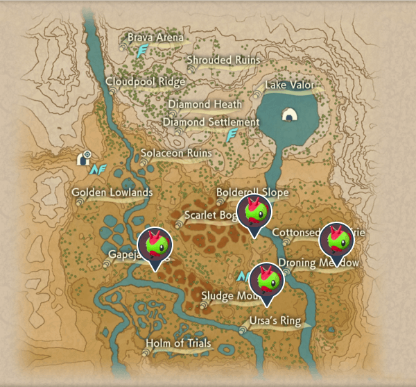 Yanma Crimson Mirelands Map Locations