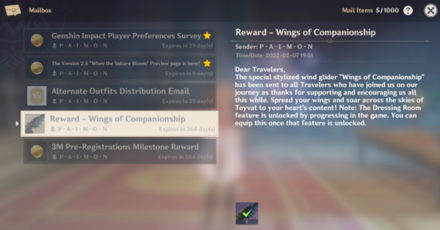 Genshin - Wings of Companionship Mail
