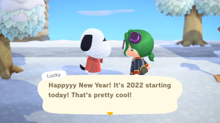 ACNH - Lucky greets the resident a happy new year