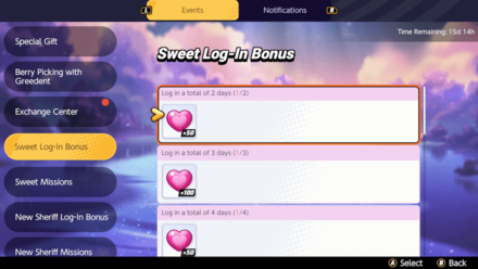 Pokemon UNITE - Sweet Login Bonus Screen