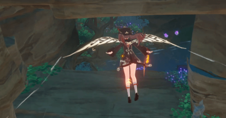 Genshin - Radiant Sakura - Gliding down to the cave underneath the Grand Narukami Shrine