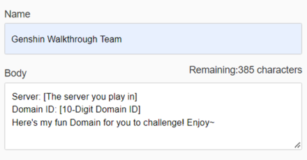 Genshin - Domain ID Sharing