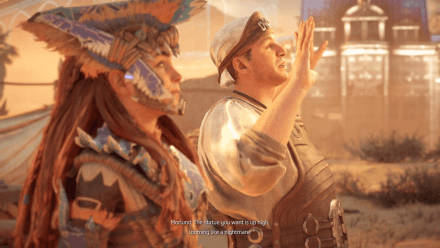 Morlund talking to Aloy