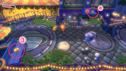 Kirby and the Forgotten Land - On the Blue Bench Ahead of the First Two Ducklings