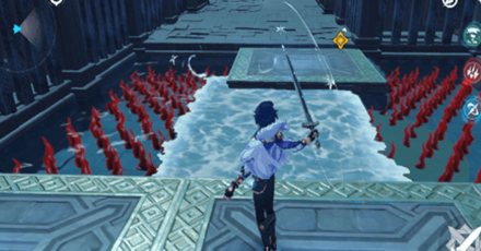 Genshin - Temple of the Wolf Archon Quest - Freeze the water to pass the spikes