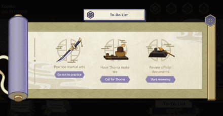 Genshin Impact - When Flowers Bloom Ayato Web Event - To-Do List Refresh