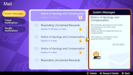 Pokemon UNITE - Version 1.4.1.9 Notice of Apology