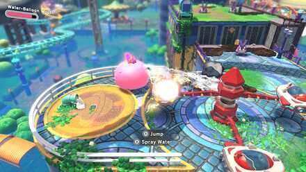 Kirby and the Forgotten Land - washing away obstacles and mud