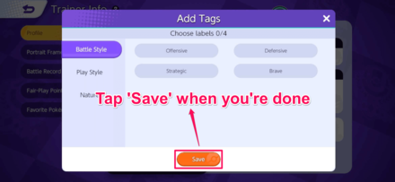 Pokemon UNITE - How to Add Labels - Tap Save