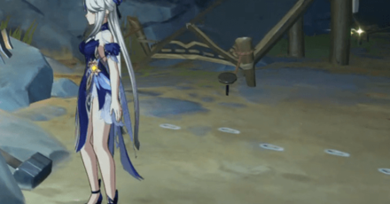 Genshin - Footprints leading to a geo barrel