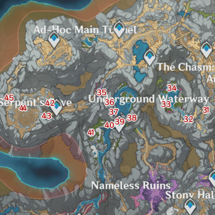 Genshin - The Chasm - Lumenspar Locations - 31 - 45 Serpent