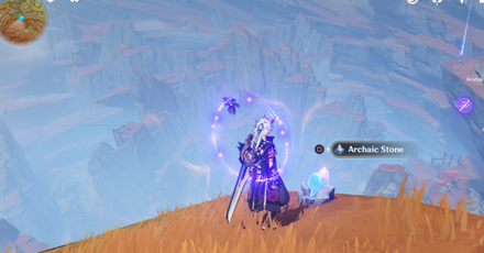 Genshin - Achaic Stone Location 1 - top of a cliff in-game