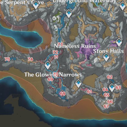 Genshin - The Chasm - Lumenspar Locations - 61 - 75 The Glowing Narrows (Right)
