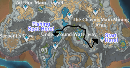 Genshin - Fishing Spot in The Chasm Route Map