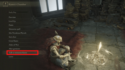 Talk to Miniature Ranni in Rannis Chambers