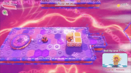 Kirby and the Forgotten Land - Clutter Needle Treasure Road - Stick and Throw Enemies.gif