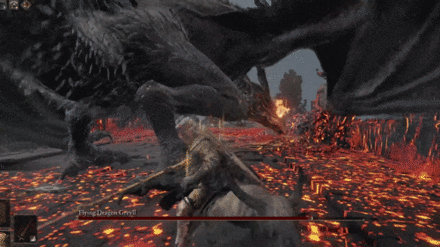 Elden Ring - Flying Dragon Greyll Hovering Fire Breath.gif