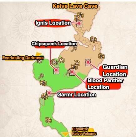 Kelve Volcanic Region Wanted Monsters Map