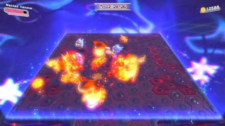 Kirby and the Forgotten Land Masked Hammer Treasure Road Jump Attacks.