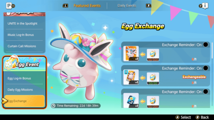 Pokemon UNITE - Egg Exchange Screen