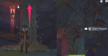 Genshin - Upside Down Waypoint - Climb Up Pillar with Branches