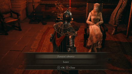 Speak to Tanith about Zorayas Absence