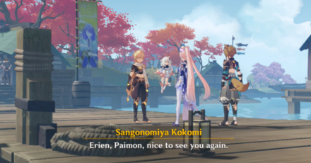 Genshin - Head to the docks to meet Kokomi and Gorou