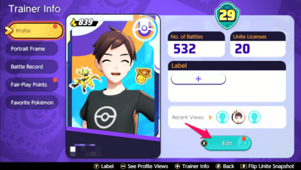 Pokemon UNITE - Trainer Clothes Update Trainer Card Step 1