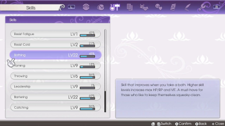 Raise Bathing skill level