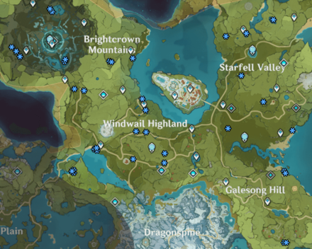 Genshin - Mist Flower Corolla - Mondstadt Locations Map