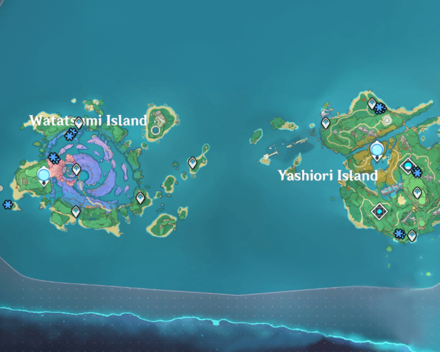 Genshin - Mist Flower Corolla - Inazuma Yashiori and Watatsumi Locations Map