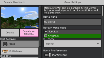 Minecraft Create New World Modes