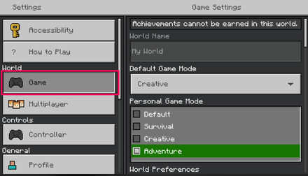 Minecraft Game Side Menu