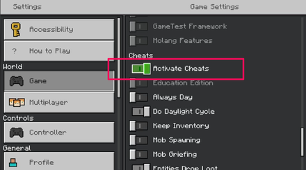 Minecraft Activate Cheats