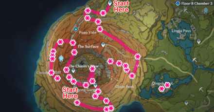 Genshin - Qingxin Farming Route - The Chasm Surface