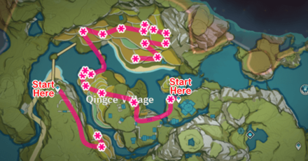 Genshin - Glaze Lily Farming Route - Bishui Plain