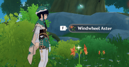 Genshin - Windwheel Aster nearby Statue of the Seven