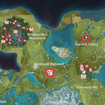Genshin - Windwheel Aster Farming Route Map - Stormterror