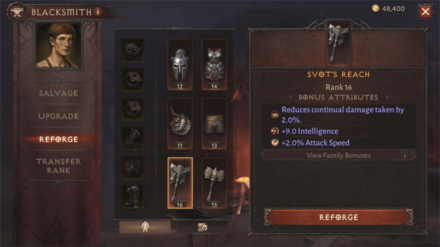 Diablo Immortal - Blacksmith Reforge Screen